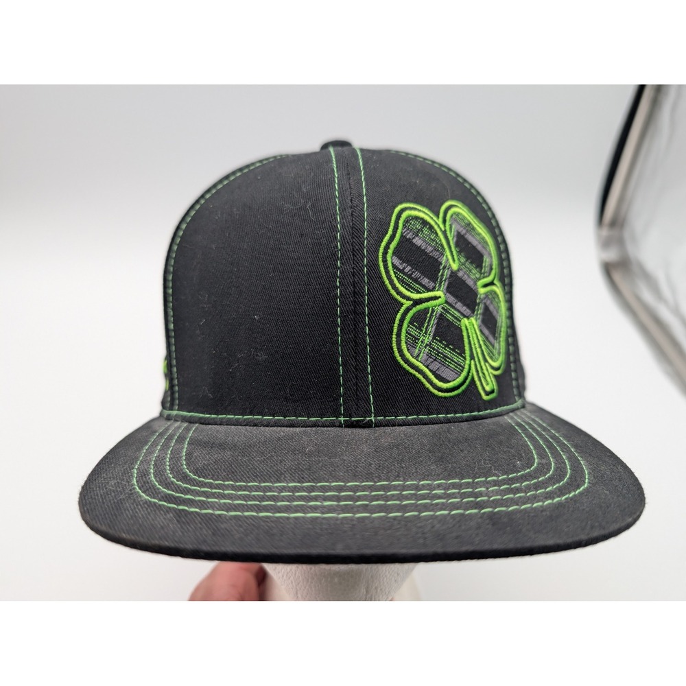 Black Clover Live Lucky Hat Mens L/XL Black Green Plaid Clover One-Fit Cap